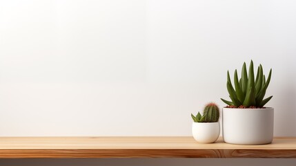 a couple of plants sitting on top of a wooden table