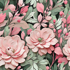 Seamless oil painted floral pattern with  peony flowers. Contemporary background for wedding stationary, greetings, wallpapers, fashion, backgrounds, textures, wrappers, cards, textile, scrapbooking.