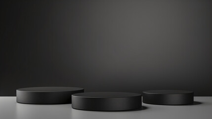 Empty round cylinder black platform podiums
