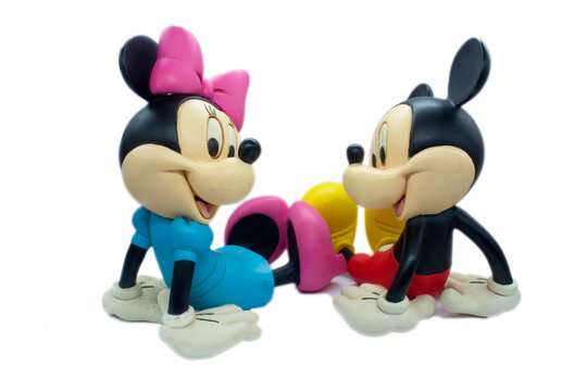 Studio image of Mickey Mouse and Minnie Mouse on a white isolated background