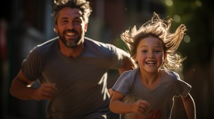 father and daughter running together at outdoor