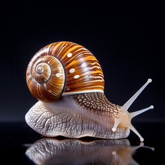 Stunning drawing of realistic snail front, animal planet, full-length snail. Unusual background.