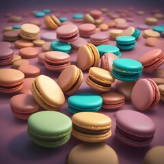 Fototapeta na wymiar Macaron dessert concept of various colors floating in the air on a clean png background -Generative AI
