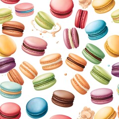 Fototapeta na wymiar Macaron dessert concept of various colors floating in the air on a clean png background -Generative AI