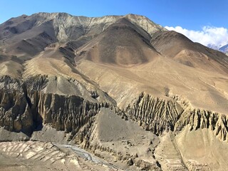 Nepal Mustang region Himalayan mountains and rocks in Kali Gandaki. 
