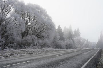 Winter scenery along the Cardrona Valley scenic road near Queenstown