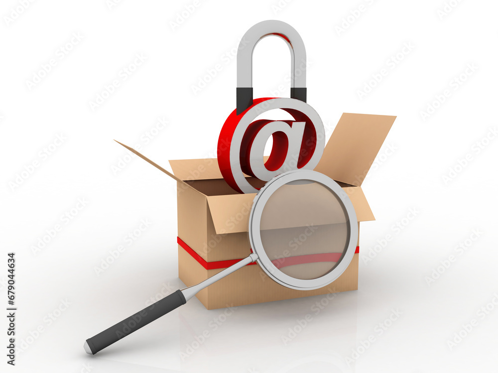 Poster 3d rendering e-mail protected lock in card box