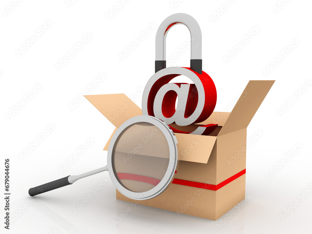 Poster 3d rendering e-mail protected lock in card box