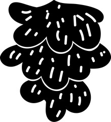 Doodle silhouette of fluffy spruce branch, element of winter festival decoration. Spruce tree branch, winter symbol. Simple black shape freehand vector icon isolated on white background