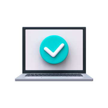 Laptop with check mark in 3d style
