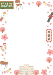 桜舞う春の卒業式のイラストのフレーム - obrazy, fototapety, plakaty