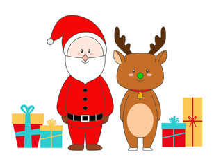 サンタクロースとトナカイとプレゼントのクリスマスアイコン素材