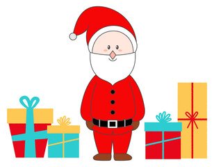 かわいいサンタクロースとプレゼントのクリスマスアイコン素材