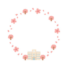 かわいい桜と学校のイラストフレーム