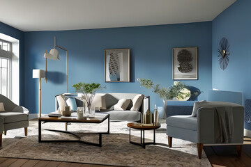Contemporary Residential Living Room, Background Wall Color Powder Blue