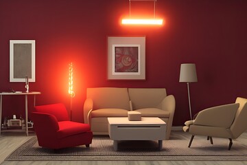 Creative Drawing Room, Wall Paint Color Brown Red with Sofa