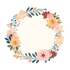 Fototapeta na wymiar Empty wedding floral circle design element flat style on white background Generative AI 