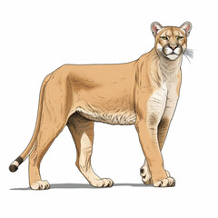 Puma cartoon natural colors, black outline on white background