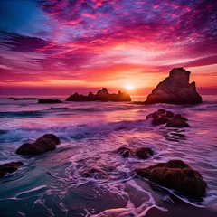 Fotobehang purple sunset over the pacific ocean , generated by AI © tino