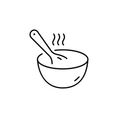 Steaming hot soup plate on white background icon.