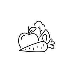 Vegetables line icon. Lettuce, carrot with tomato sign. Low calories food symbol.