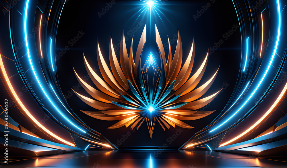 Poster abstract futuristic background with luminous lines. 3d rendering, 3d illustration.