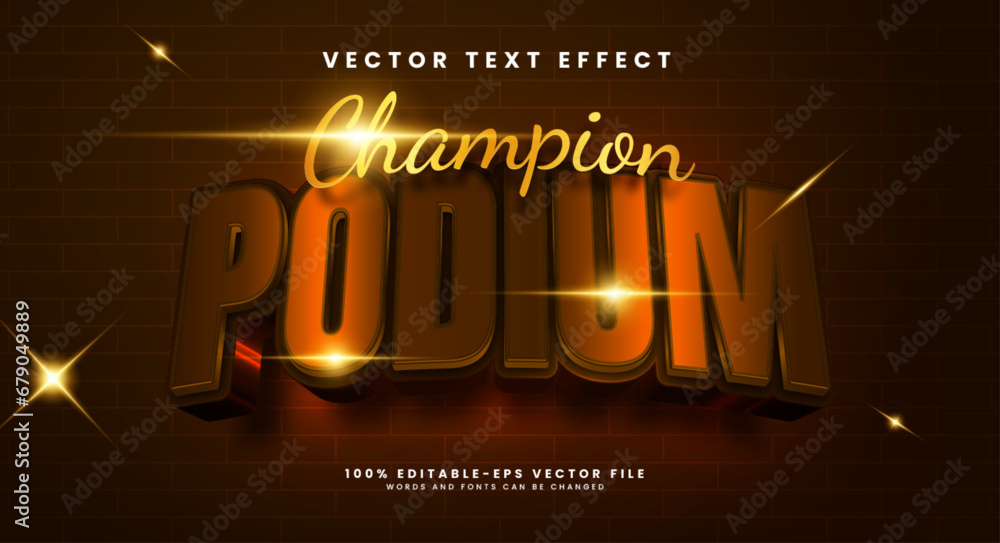 Poster champion podium editable text style effect. vector text effect with a golden brown color that glows 