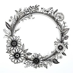 Engraving hand drawn black floral frame Generative AI