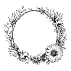 Engraving hand drawn black floral frame Generative AI