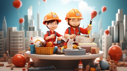 International Occupational Safety and Health Day 28th April 3D Cartoon Generative AI