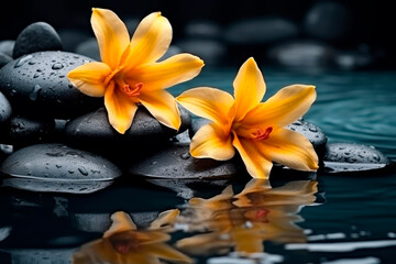 Orange lilies on stones for spa