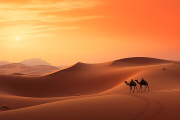 Fototapeta na wymiar camel in the desert. sunset in the desert. 