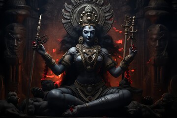 Goddess Kali: The Fierce and Divine Mother in Hindu Mythology - obrazy, fototapety, plakaty