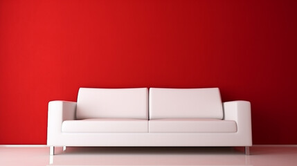 Interior design of white couch on red wall. modern fictitious living room with sofa. generative ai