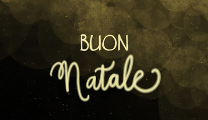 Banner gold text merry christmas in italian with gold shadows on black background.