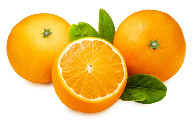Fresh Orange fruit on white background, Japanese Ehime Orange with slices isolate on white background with cliping path.