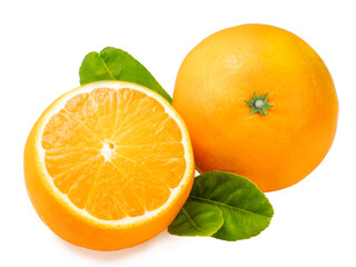 Fresh Orange fruit on white background, Japanese Ehime Orange with slices isolate on white background with cliping path.