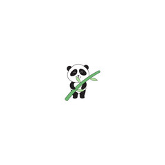 cute panda set vector with bamboo wildlife