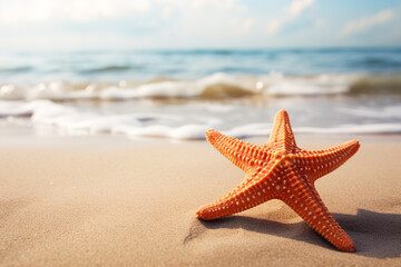 illustration of a starfish on the beach. Concept of a beach vacation. Created with Generative AI
