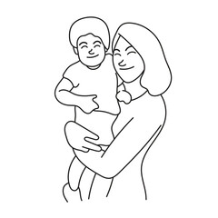 mother holding her child illustration vector hand drawn isolated on white background