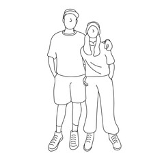 Fototapeta na wymiar man embracing his girlfriend illustration vector hand drawn isolated on white background