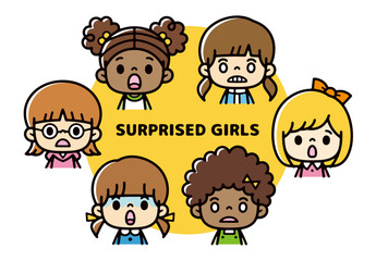 Illustration of surprised multinational girls