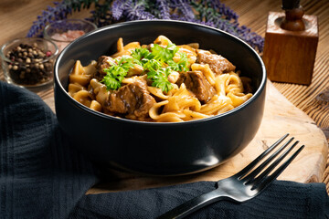 Tagliatelle mosse with beef sauce.