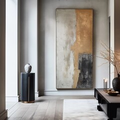 entrance hall with big golden art at wall