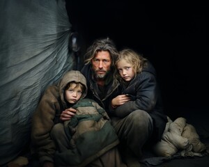 Homeless Father with Children Seeking Shelter