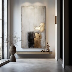 entrance hall with big golden art at wall