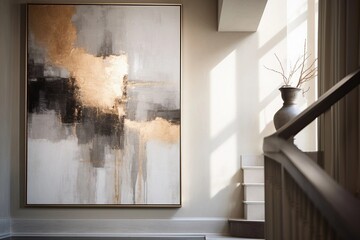 entrance hall with big golden art at wall