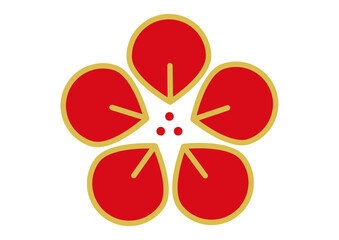 梅の花のアイコン かわいい赤と金色の梅の花びらのイラスト素材	
