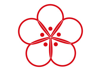 梅の花のアイコン しんぷるでおしゃれな白と赤の梅の花びらのイラスト素材	