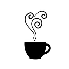 Cup of coffee tea with steam icon in black simple design